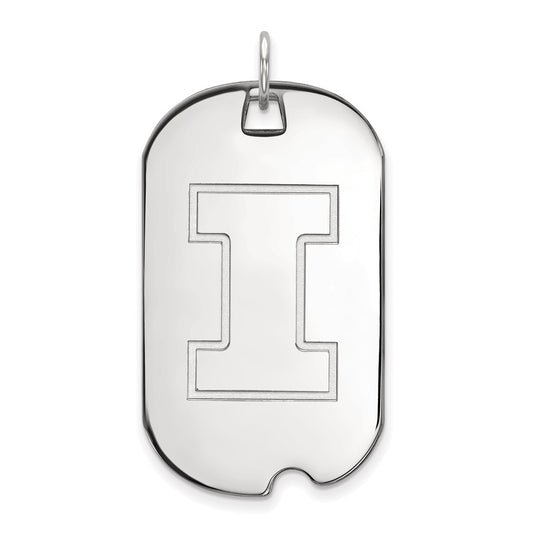 14K White Gold Logoart University Of Illinois Letter I Large Dog Tag Pendant