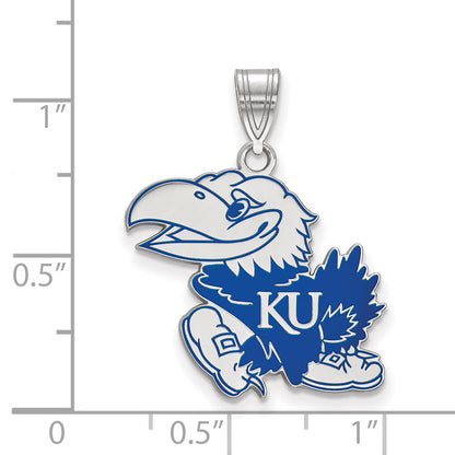 Sterling Silver Rhodium Plated Logoart University Of Kansas Jayhawk Large Enameled Pendant
