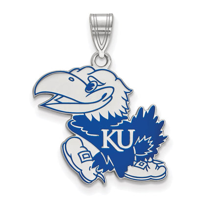Sterling Silver Rhodium Plated Logoart University Of Kansas Jayhawk Large Enameled Pendant
