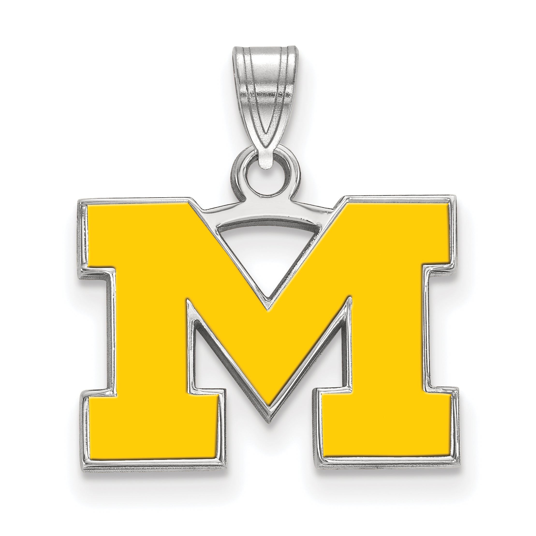 Sterling Silver Rhodium Plated Logoart University Of Michigan Letter M Small Yellow Enameled Pendant