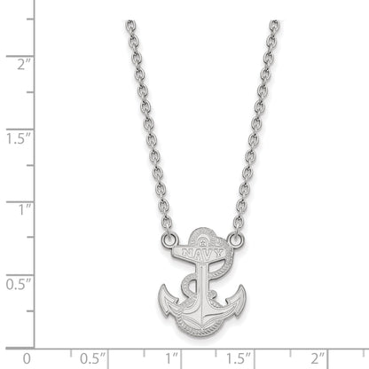 Sterling Silver Rhodium Plated Logoart Us Naval Academy Anchor Large Pendant 18 Inch Necklace