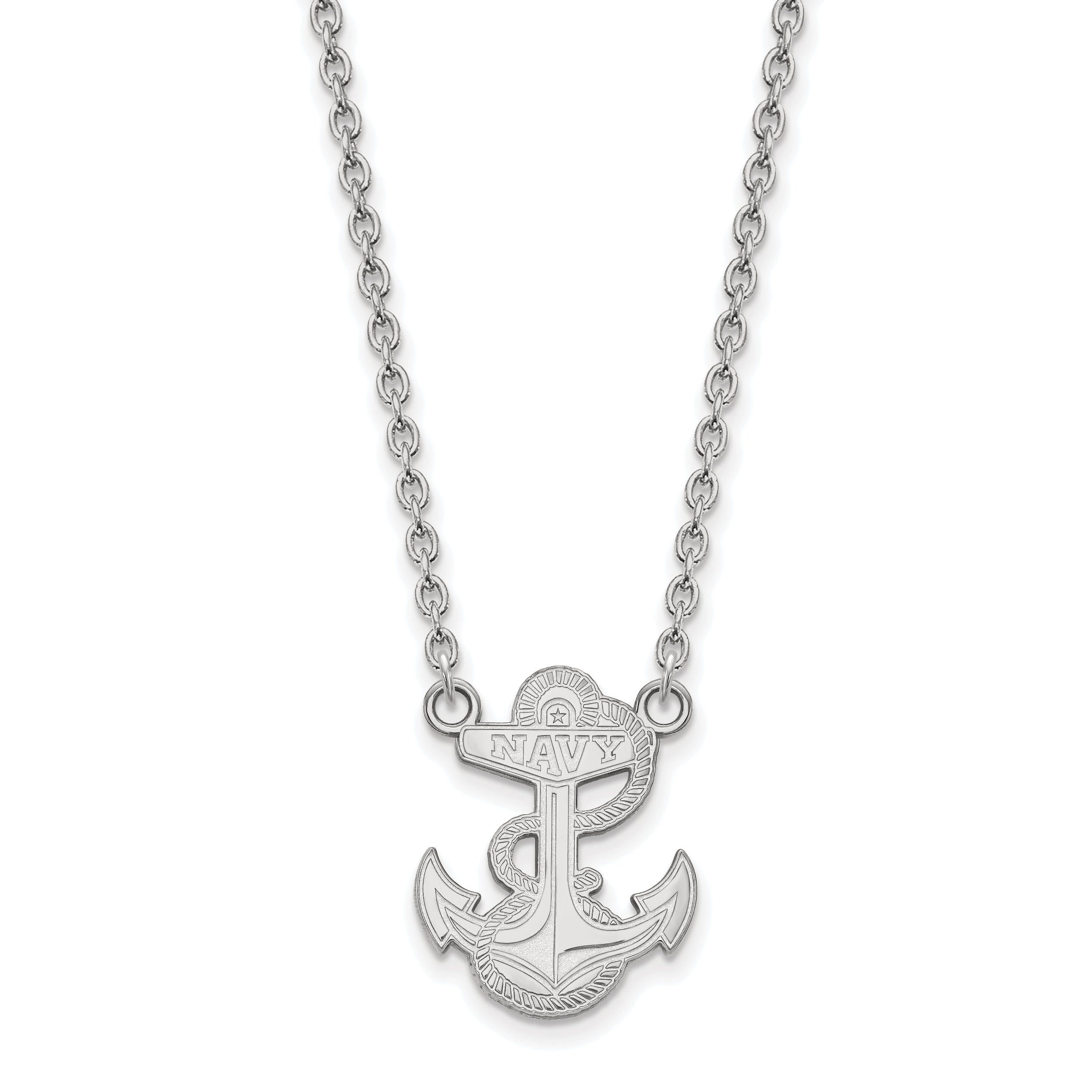 Sterling Silver Rhodium Plated Logoart Us Naval Academy Anchor Large Pendant 18 Inch Necklace
