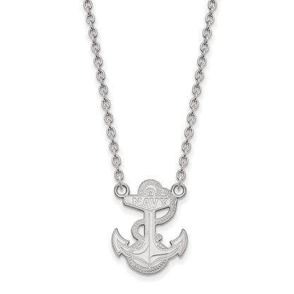 Sterling Silver Rhodium Plated Logoart Us Naval Academy Anchor Large Pendant 18 Inch Necklace
