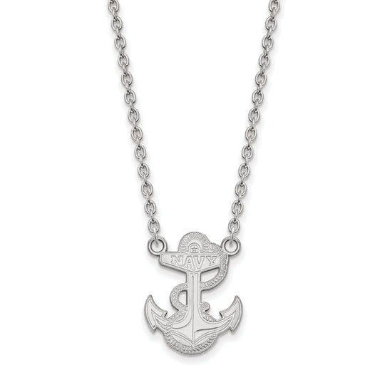 Sterling Silver Rhodium Plated Logoart Us Naval Academy Anchor Large Pendant 18 Inch Necklace