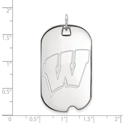 Sterling Silver Rhodium Plated Logoart University Of Wisconsin Letter W Large Dog Tag Pendant