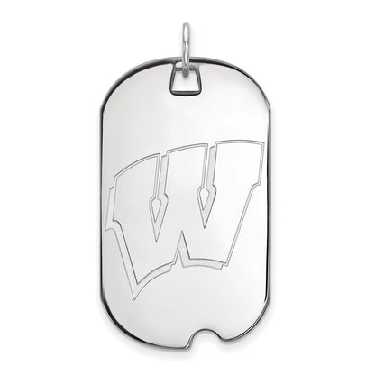 Sterling Silver Rhodium Plated Logoart University Of Wisconsin Letter W Large Dog Tag Pendant