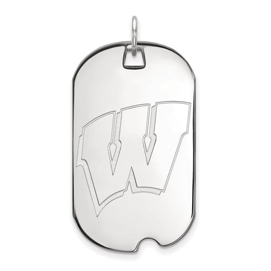 10K White Gold Logoart University Of Wisconsin Letter W Large Dog Tag Pendant