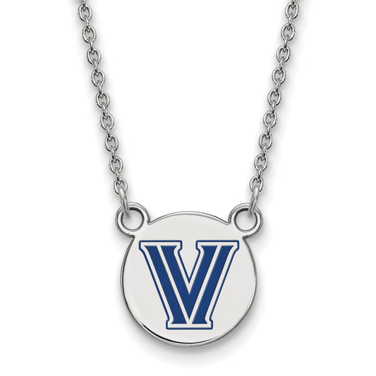 Sterling Silver Rhodium Plated Logoart Villanova University Letter V Small Enameled Disc Pendant 18 Inch Necklace