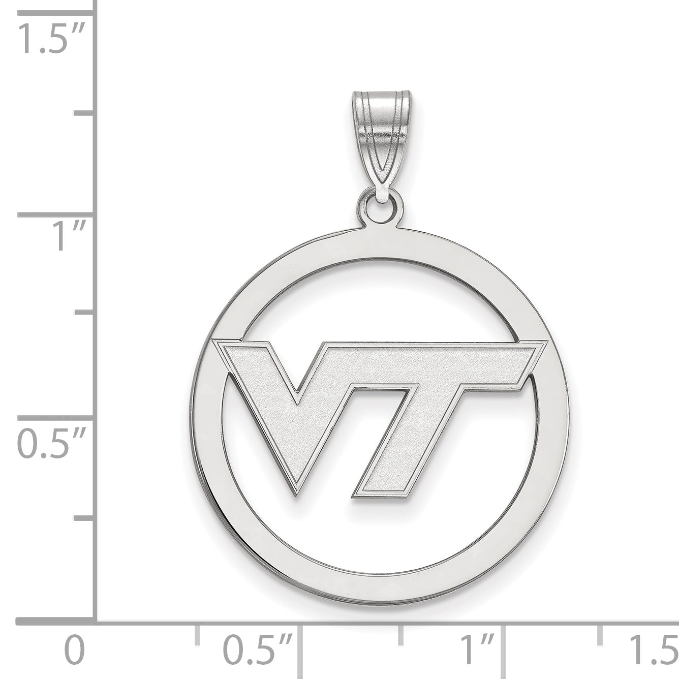 Sterling Silver Rhodium Plated Logoart Virginia Tech V T Extra Large Circle Pendant