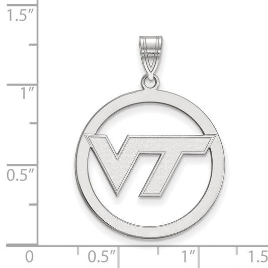Sterling Silver Rhodium Plated Logoart Virginia Tech V T Extra Large Circle Pendant
