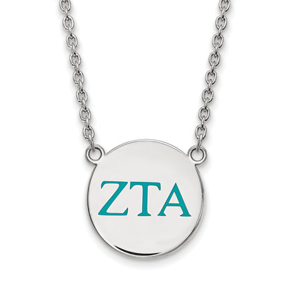 Sterling Silver Rhodium Plated Logoart Zeta Tau Alpha Sorority Greek Letters Large Color Enamel Pendant 18 Inch Necklace