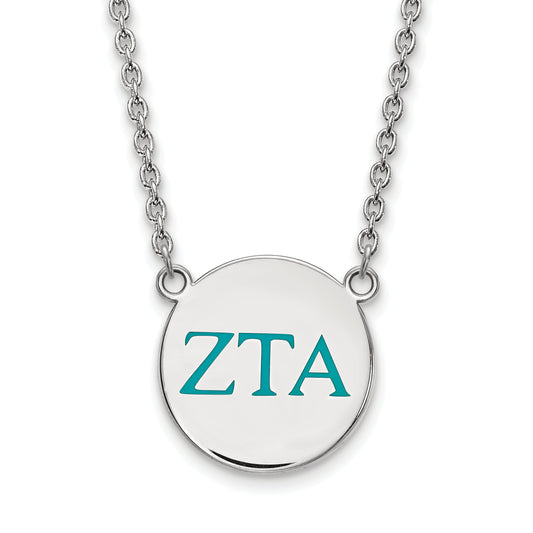 Sterling Silver Rhodium Plated Logoart Zeta Tau Alpha Sorority Greek Letters Large Color Enamel Pendant 18 Inch Necklace