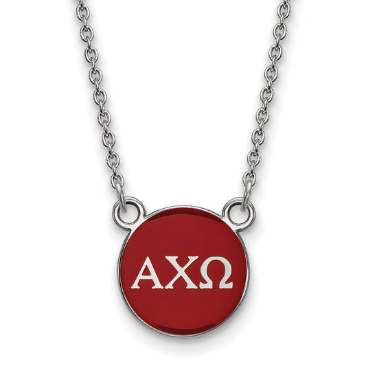 Sterling Silver Rhodium Plated Logoart Alpha Chi Omega Sorority Greek Letters Small Color Enamel Pendant 18 Inch Necklace