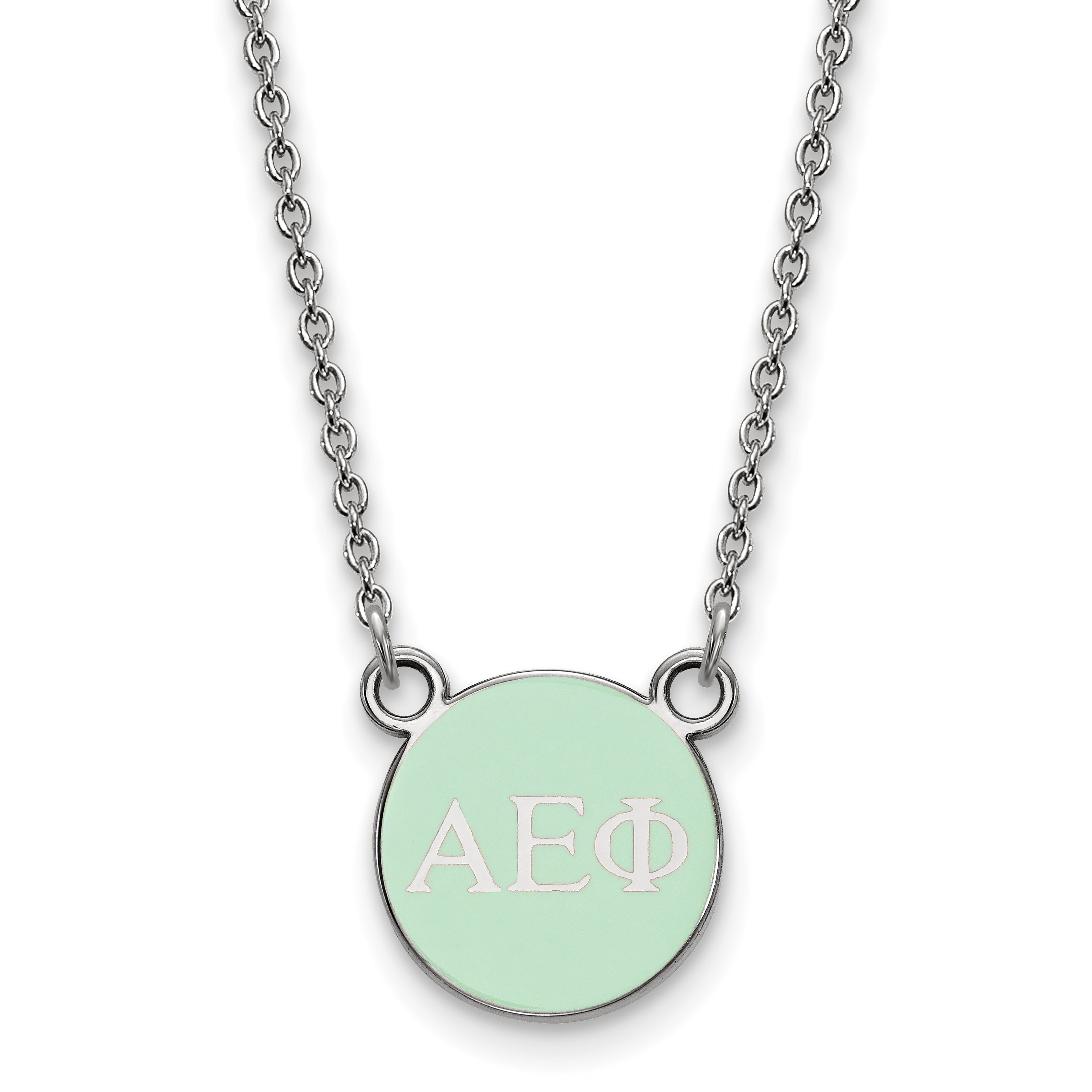 Sterling Silver Rhodium Plated Logoart Alpha Epsilon Phi Sorority Greek Letters Extra Small Color Enamel Pendant 18 Inch Necklace