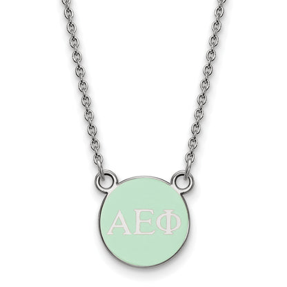 Sterling Silver Rhodium Plated Logoart Alpha Epsilon Phi Sorority Greek Letters Extra Small Color Enamel Pendant 18 Inch Necklace