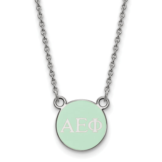 Sterling Silver Rhodium Plated Logoart Alpha Epsilon Phi Sorority Greek Letters Extra Small Color Enamel Pendant 18 Inch Necklace
