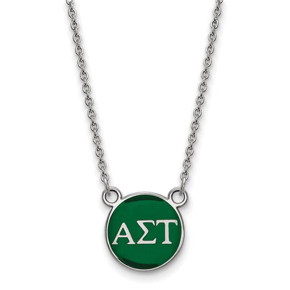 Sterling Silver Rhodium Plated Logoart Alpha Sigma Tau Sorority Greek Letters Small Color Enamel Pendant 18 Inch Necklace
