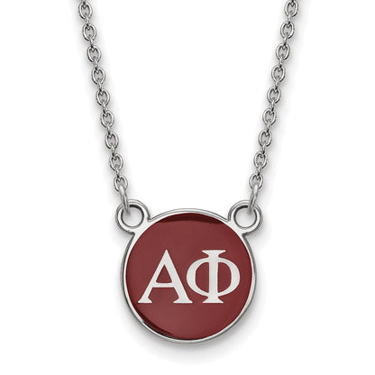 Sterling Silver Rhodium Plated Logoart Alpha Phi Sorority Greek Letters Small Color Enamel Pendant 18 Inch Necklace