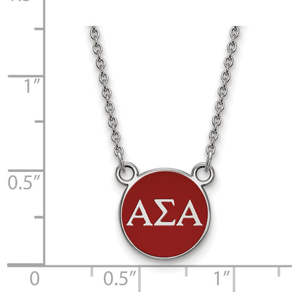 Sterling Silver Rhodium Plated Logoart Alpha Sigma Sorority Greek Letters Small Color Enamel Pendant 18 Inch Necklace
