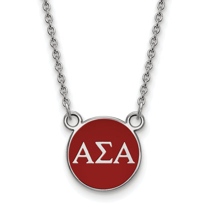 Sterling Silver Rhodium Plated Logoart Alpha Sigma Sorority Greek Letters Small Color Enamel Pendant 18 Inch Necklace