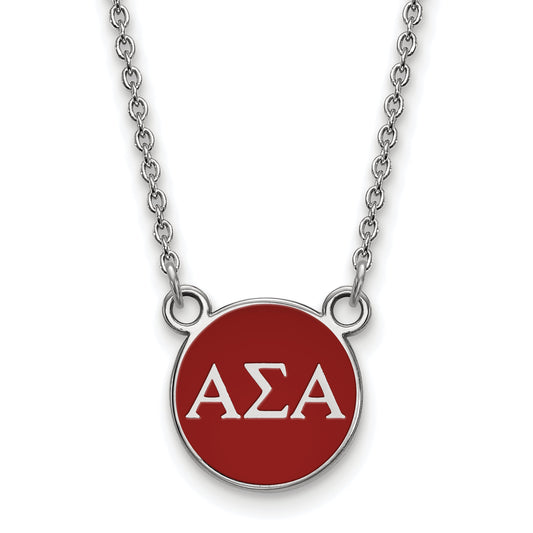 Sterling Silver Rhodium Plated Logoart Alpha Sigma Sorority Greek Letters Small Color Enamel Pendant 18 Inch Necklace