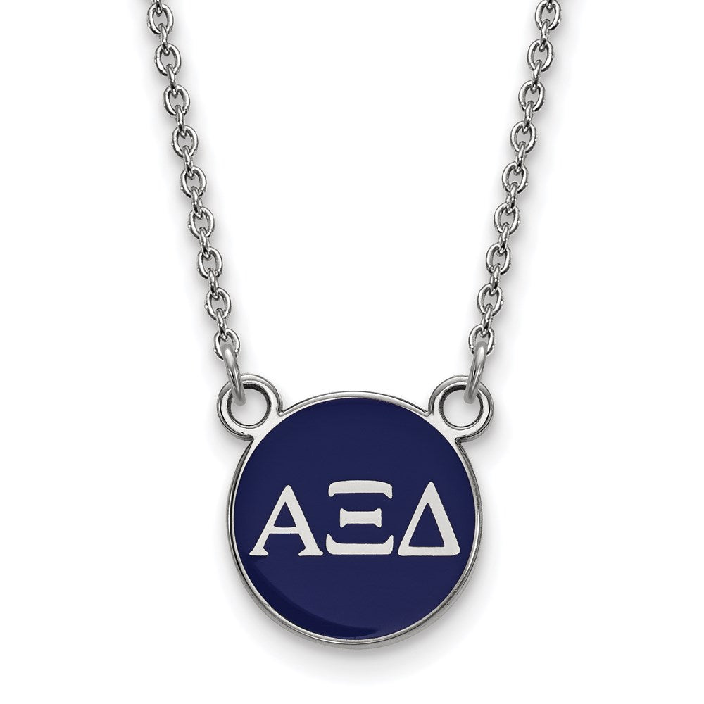 Sterling Silver Rhodium Plated Logoart Alpha Xi Delta Sorority Greek Letters Small Color Enamel Pendant 18 Inch Necklace