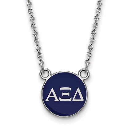 Sterling Silver Rhodium Plated Logoart Alpha Xi Delta Sorority Greek Letters Small Color Enamel Pendant 18 Inch Necklace