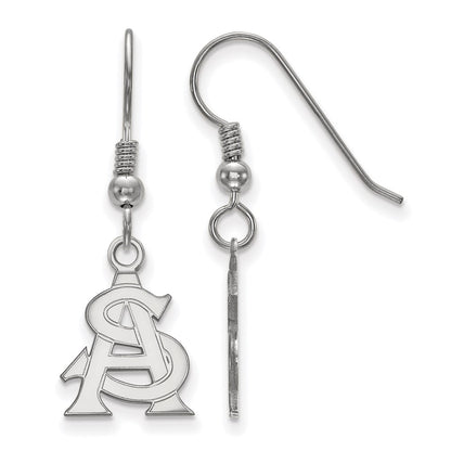 Sterling Silver Rhodium Plated Logoart Arizona State University A S Small Dangle Wire Earrings