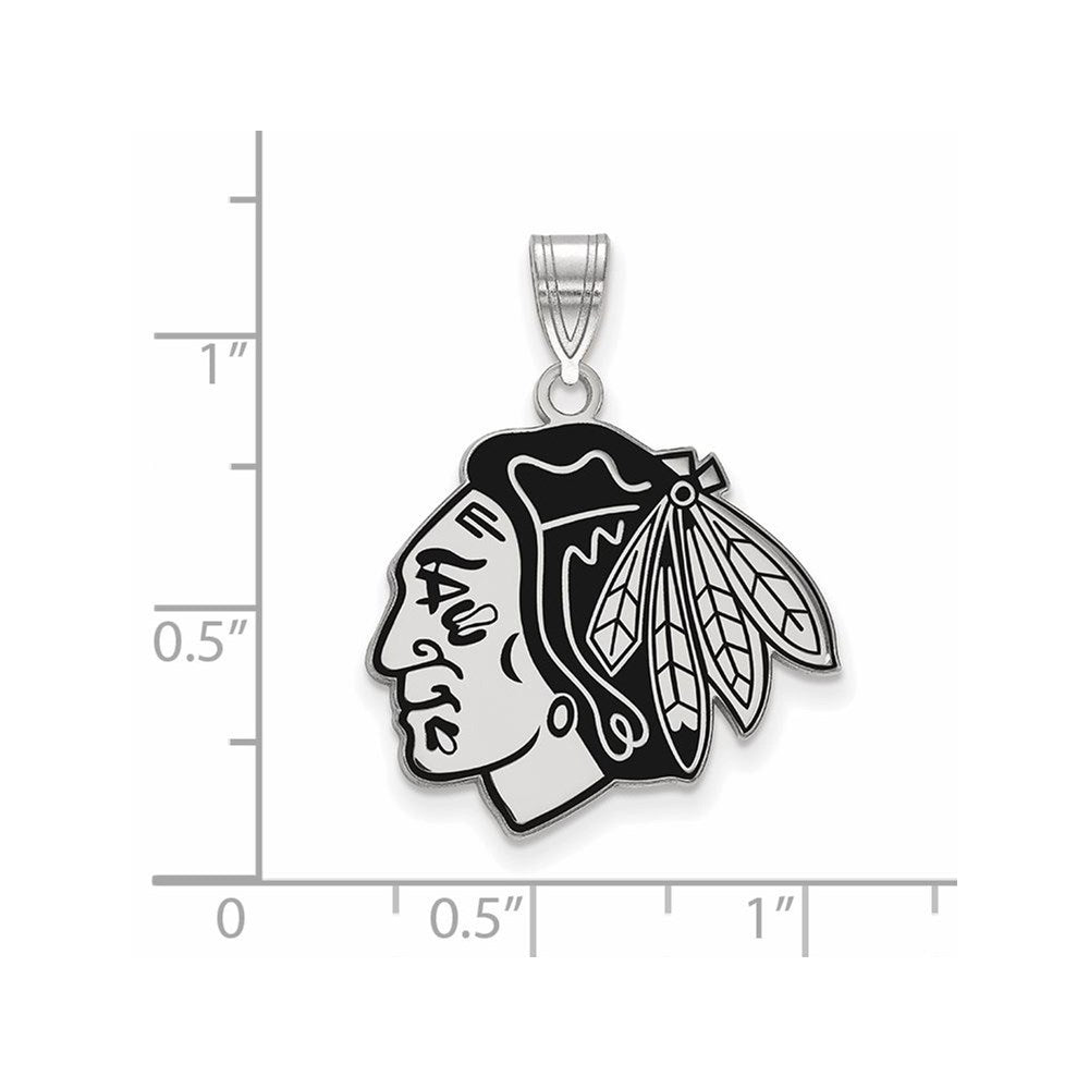 Sterling Silver Rhodium Plated Nhl Logoart Chicago Blackhawks Large Enameled Pendant