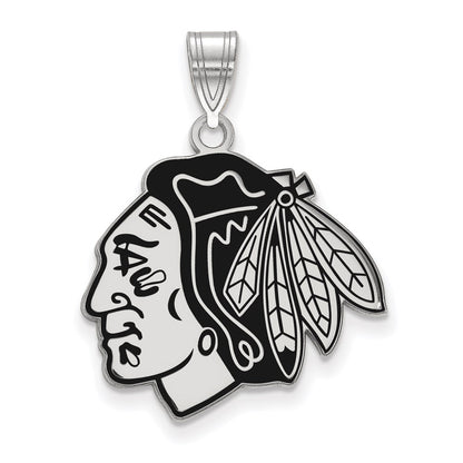 Sterling Silver Rhodium Plated Nhl Logoart Chicago Blackhawks Large Enameled Pendant