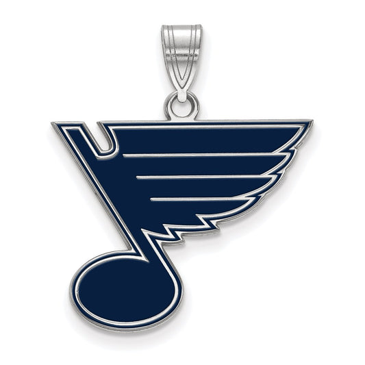 Sterling Silver Rhodium Plated Nhl Logoart St. Louis Blues Large Enameled Pendant