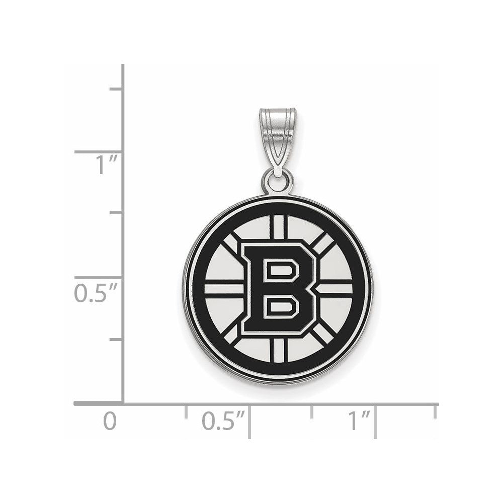 Sterling Silver Rhodium Plated Nhl Logoart Boston Bruins Large Enameled Pendant