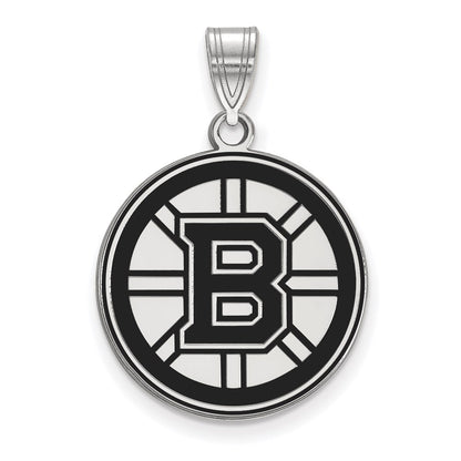 Sterling Silver Rhodium Plated Nhl Logoart Boston Bruins Large Enameled Pendant