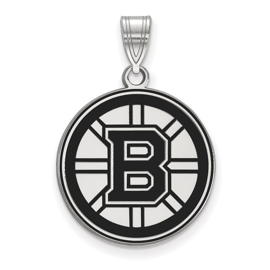 Sterling Silver Rhodium Plated Nhl Logoart Boston Bruins Large Enameled Pendant
