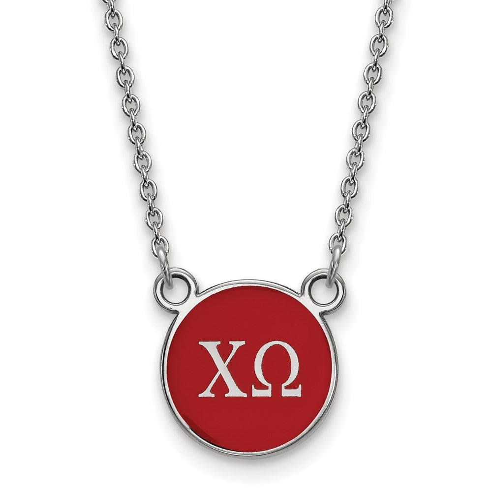 Sterling Silver Rhodium Plated Logoart Chi Omega Sorority Greek Letters Small Color Enamel Pendant 18 Inch Necklace