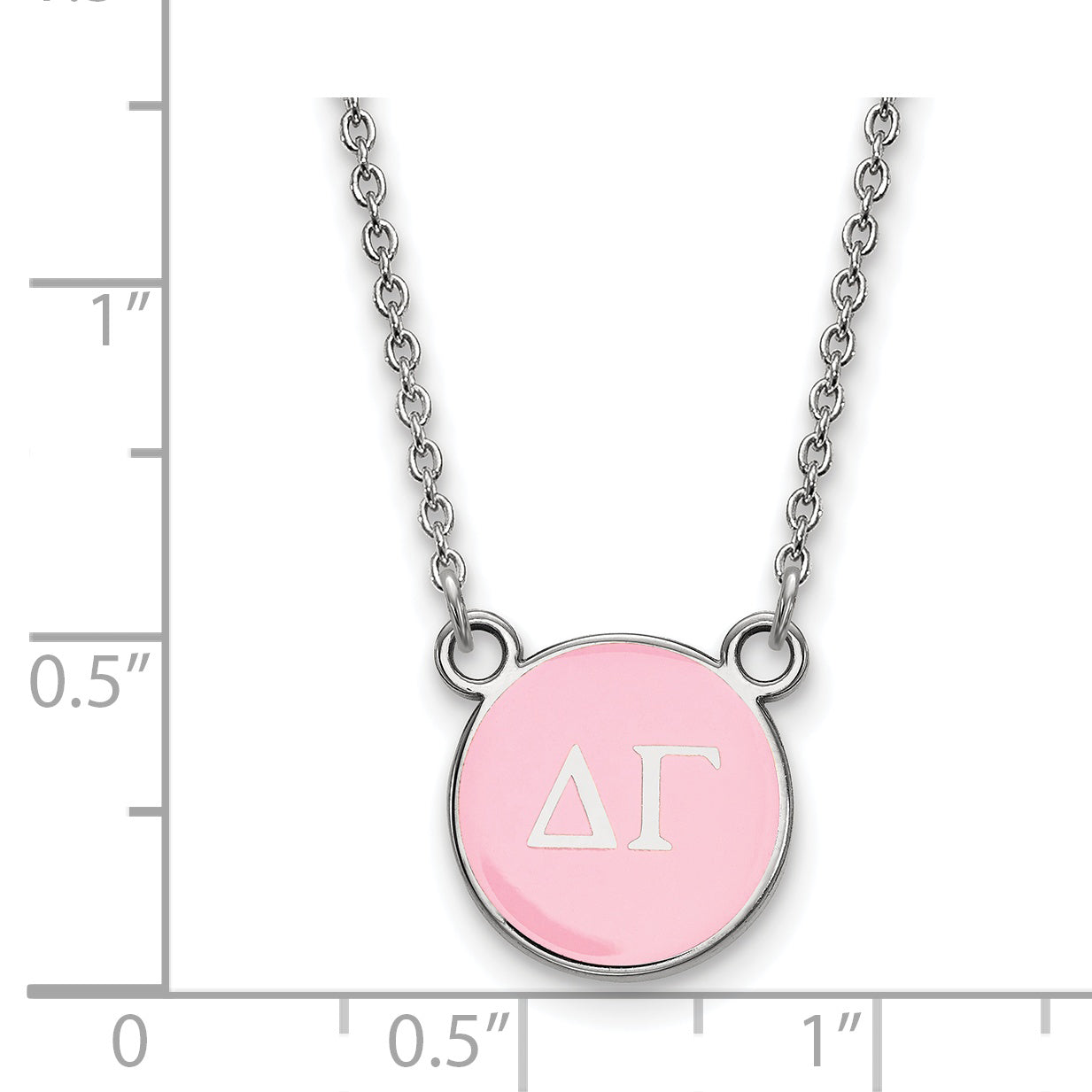 Sterling Silver Rhodium Plated Logoart Delta Gamma Sorority Greek Letters Small Color Enamel Pendant 18 Inch Necklace