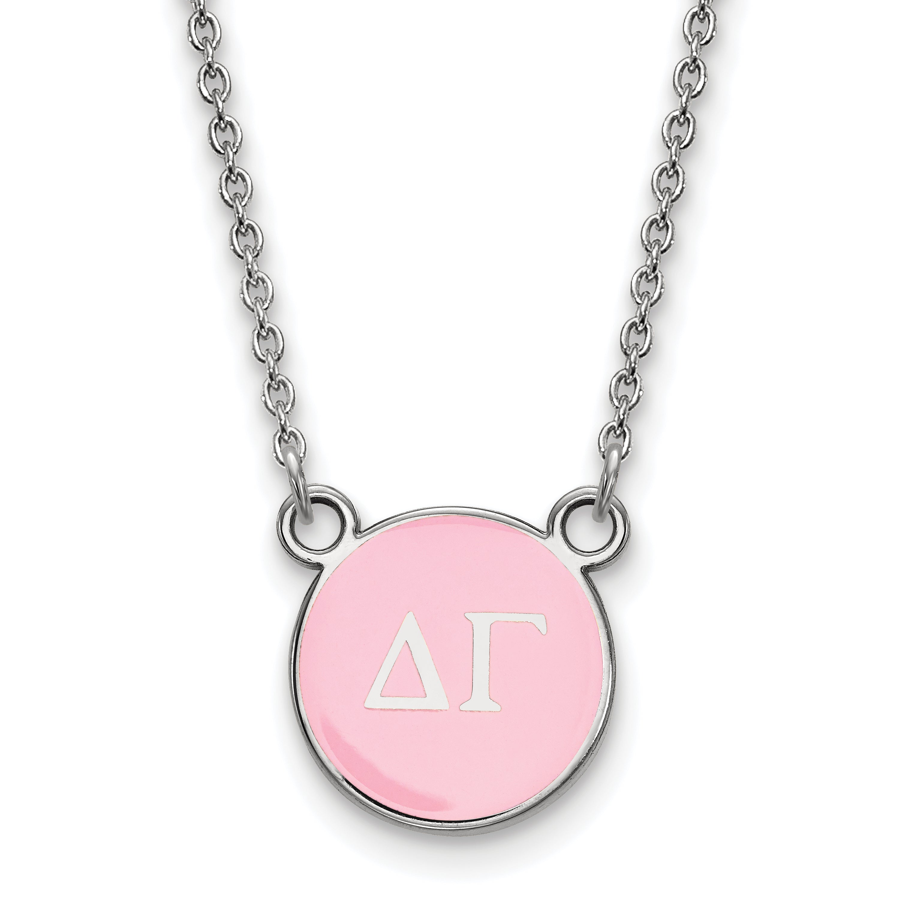 Sterling Silver Rhodium Plated Logoart Delta Gamma Sorority Greek Letters Small Color Enamel Pendant 18 Inch Necklace