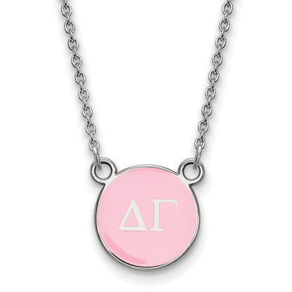 Sterling Silver Rhodium Plated Logoart Delta Gamma Sorority Greek Letters Small Color Enamel Pendant 18 Inch Necklace