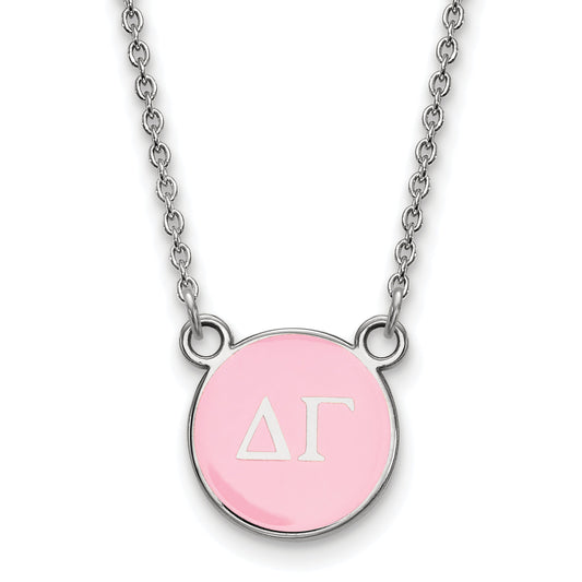 Sterling Silver Rhodium Plated Logoart Delta Gamma Sorority Greek Letters Small Color Enamel Pendant 18 Inch Necklace