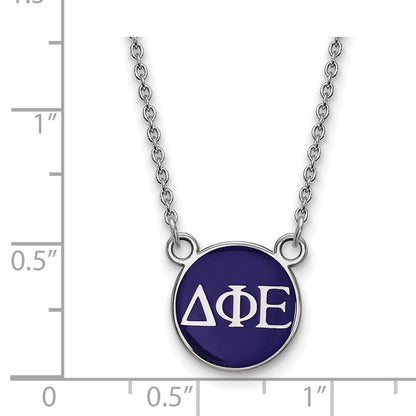 Sterling Silver Rhodium Plated Logoart Delta Phi Epsilon Sorority Greek Letters Small Color Enamel Pendant 18 Inch Necklace