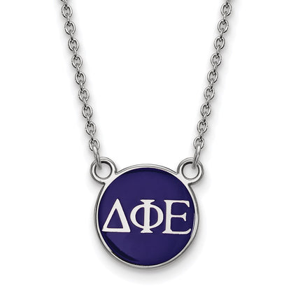 Sterling Silver Rhodium Plated Logoart Delta Phi Epsilon Sorority Greek Letters Small Color Enamel Pendant 18 Inch Necklace