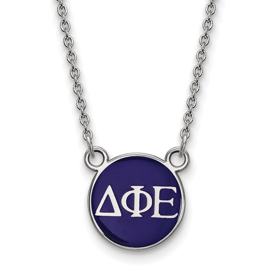 Sterling Silver Rhodium Plated Logoart Delta Phi Epsilon Sorority Greek Letters Small Color Enamel Pendant 18 Inch Necklace