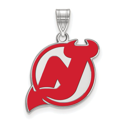 Sterling Silver Rhodium Plated Nhl Logoart New Jersey Devils Large Enameled Pendant