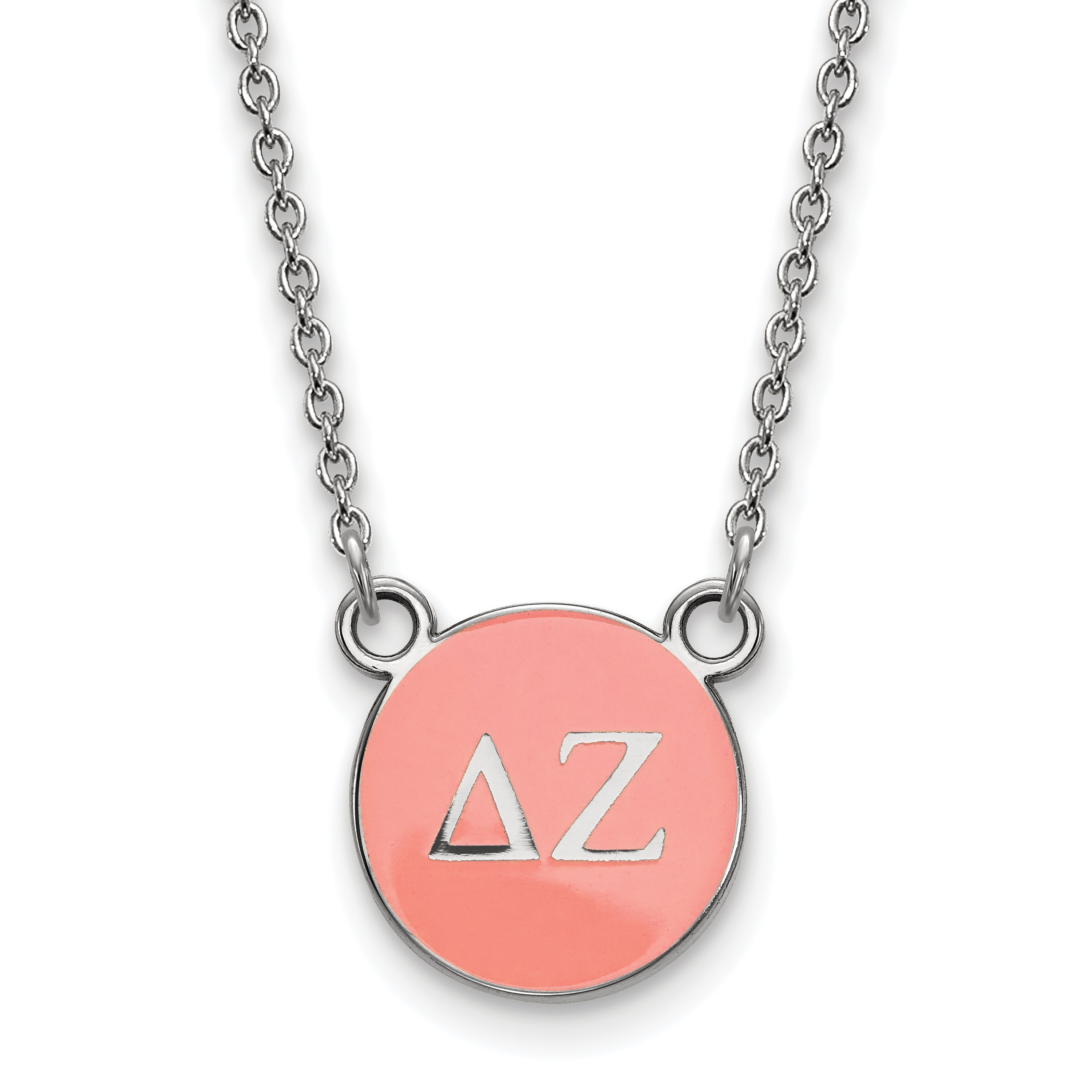 Sterling Silver Rhodium Plated Logoart Delta Zeta Sorority Greek Letters Small Color Enamel Pendant 18 Inch Necklace