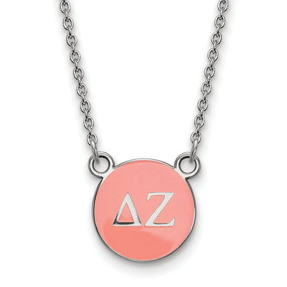 Sterling Silver Rhodium Plated Logoart Delta Zeta Sorority Greek Letters Small Color Enamel Pendant 18 Inch Necklace