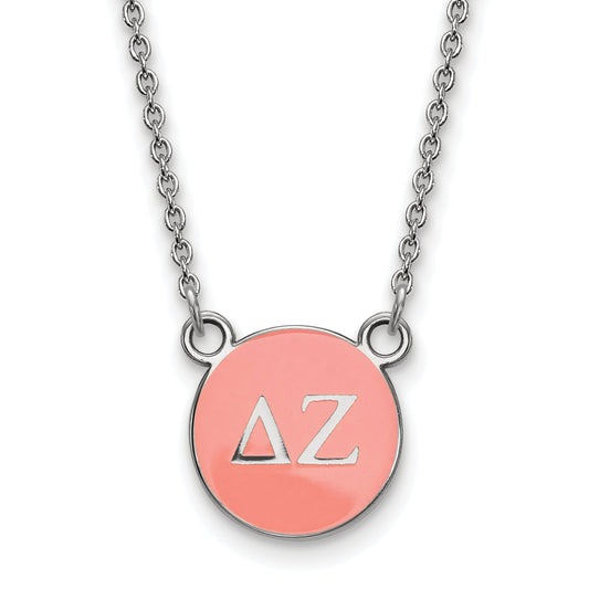 Sterling Silver Rhodium Plated Logoart Delta Zeta Sorority Greek Letters Small Color Enamel Pendant 18 Inch Necklace
