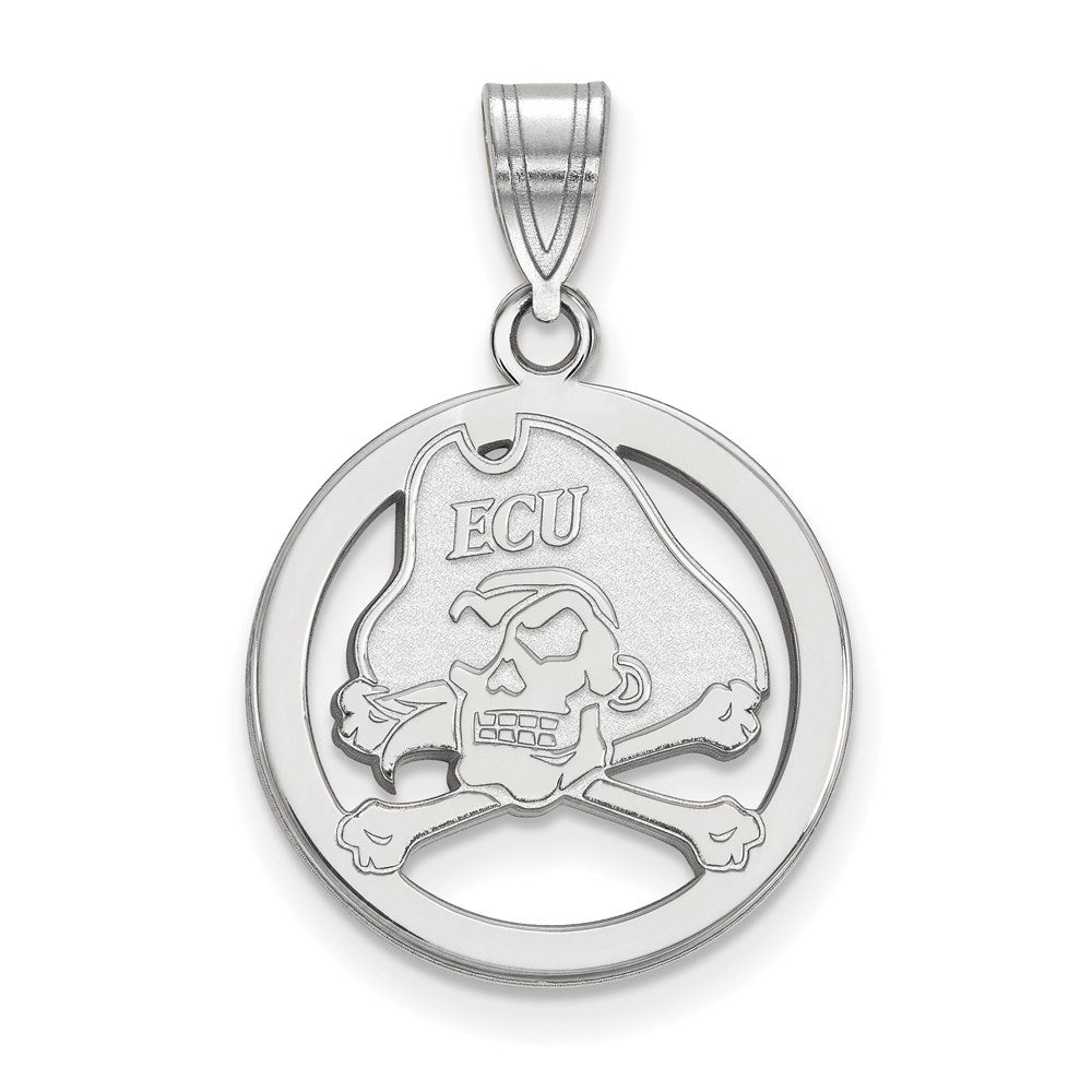 Sterling Silver Rhodium Plated Logoart East Carolina University Pirate Small Circle Pendant