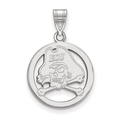 Sterling Silver Rhodium Plated Logoart East Carolina University Pirate Small Circle Pendant