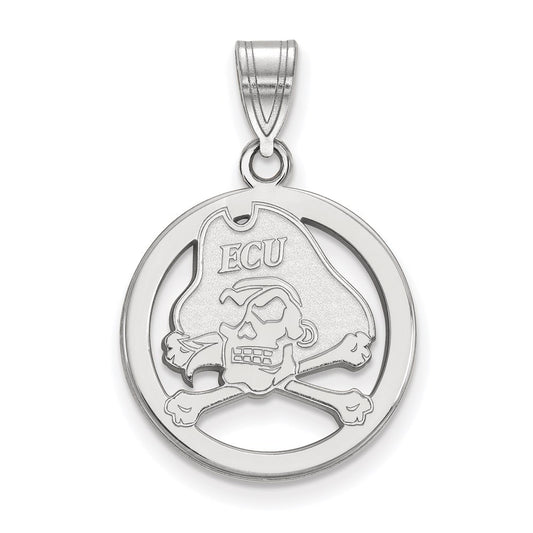 Sterling Silver Rhodium Plated Logoart East Carolina University Pirate Small Circle Pendant