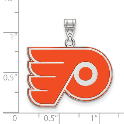 Sterling Silver Rhodium Plated Nhl Logoart Philadelphia Flyers Large Enameled Pendant